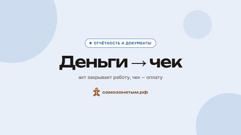 Деньги → чек — акт закрывает работу, чек — оплату